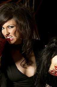 Franchezca is ghoulishly sexy slitting her fishnets and bra with a bloody knife - 01